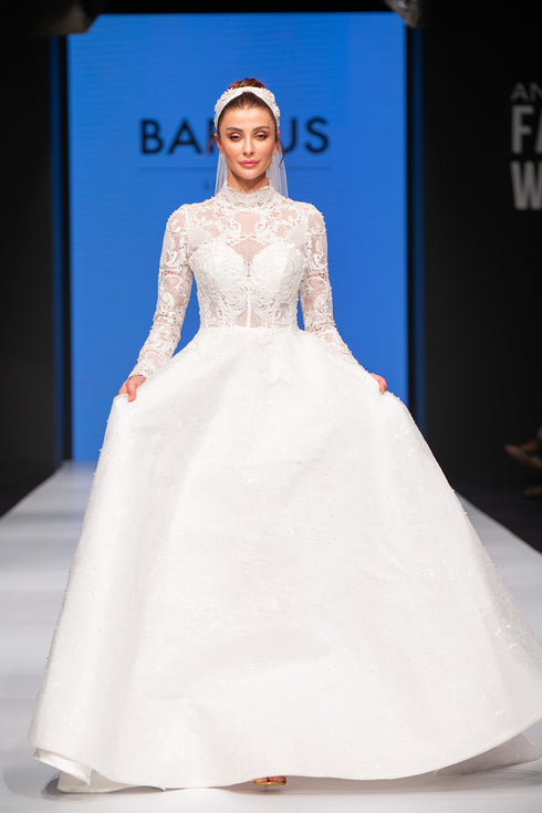 A FORM LONG SLEEVE INLAID WEDDING DRESS - Barrus London